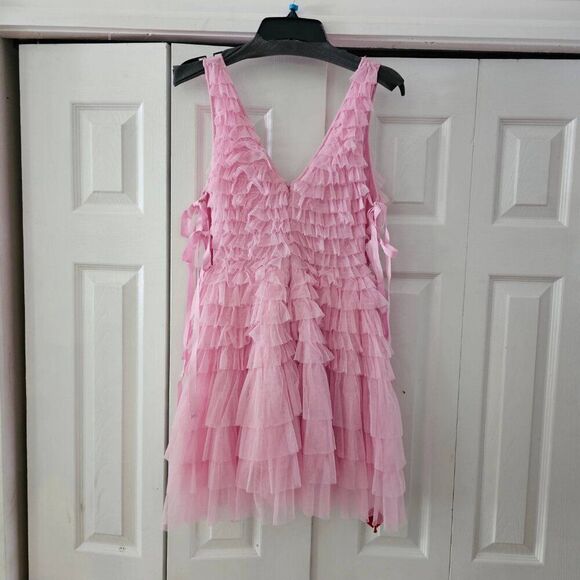LoveShackFancy Pink Sleeveless v-Neckline Minya Mini Dress Size 4 - Picture 7 of 12